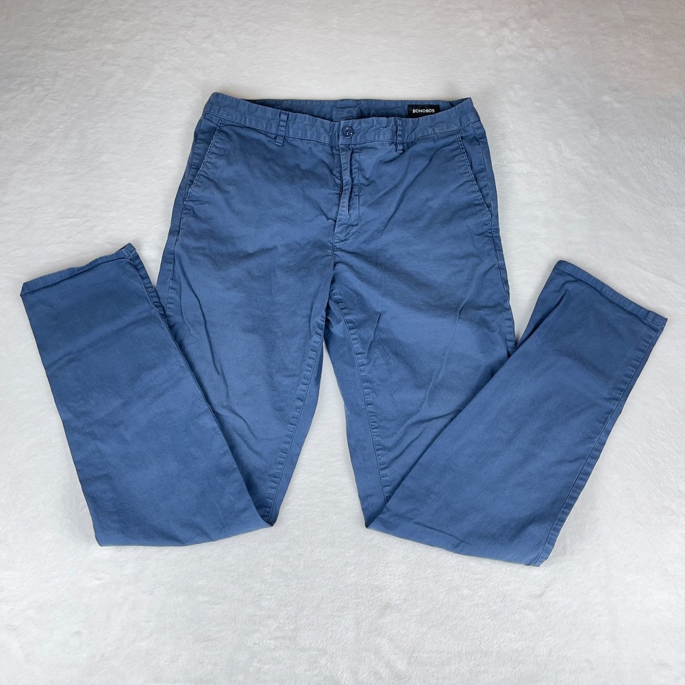 Bonobos Chino Pants Men's 34/36 Blue Relaxed Fit Flat Front Straight Leg Outdoor